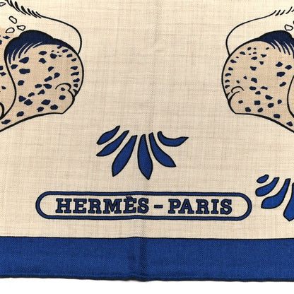 Hermes Cashmere Silk Les Leopards Shawl 140 Naturel Bleu Orange 5 of 5