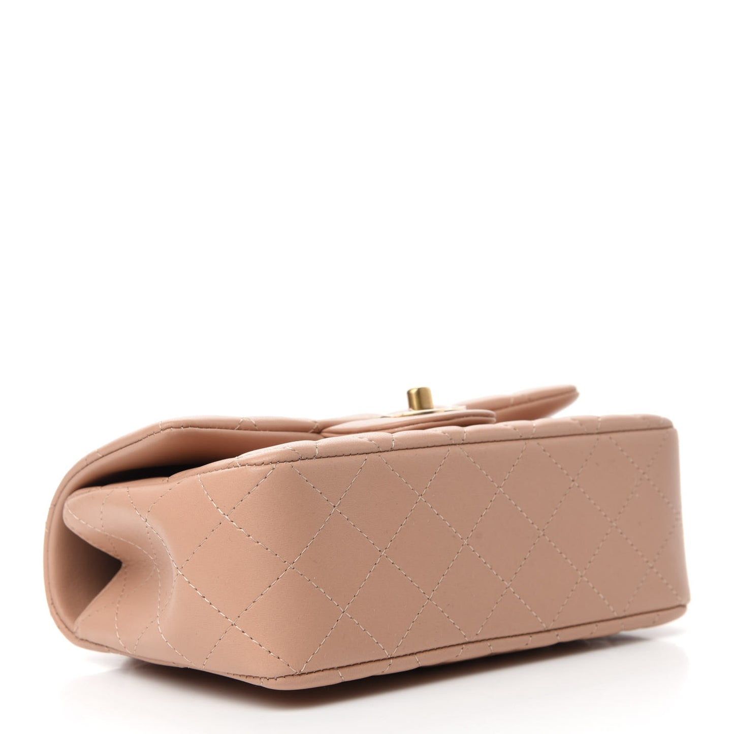 Lambskin Quilted Mini Top Handle Rectangular Flap Beige