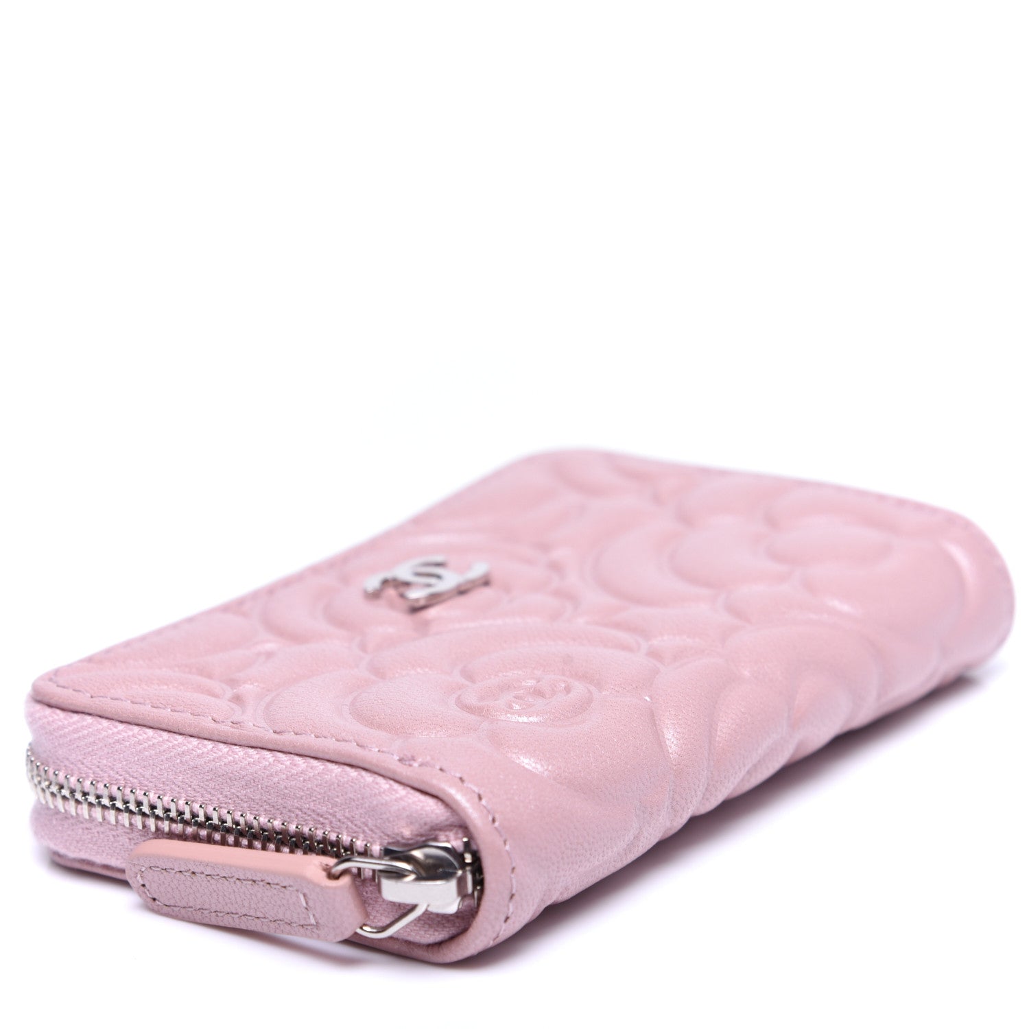 Chanel Goatskin Camellia Embossed Zip Coin Purse Light Pink 5 of 9