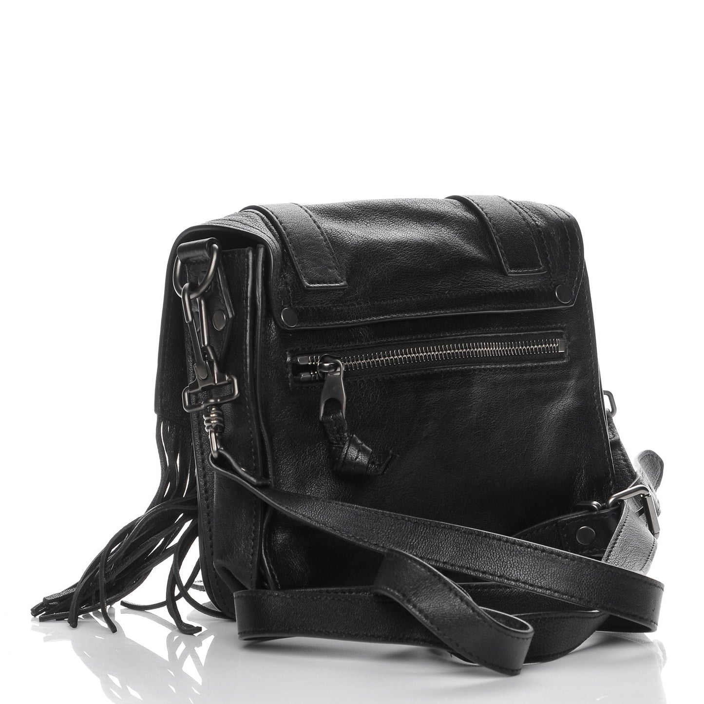 Lambskin Fringe PS1 Crossbody Pouch Black