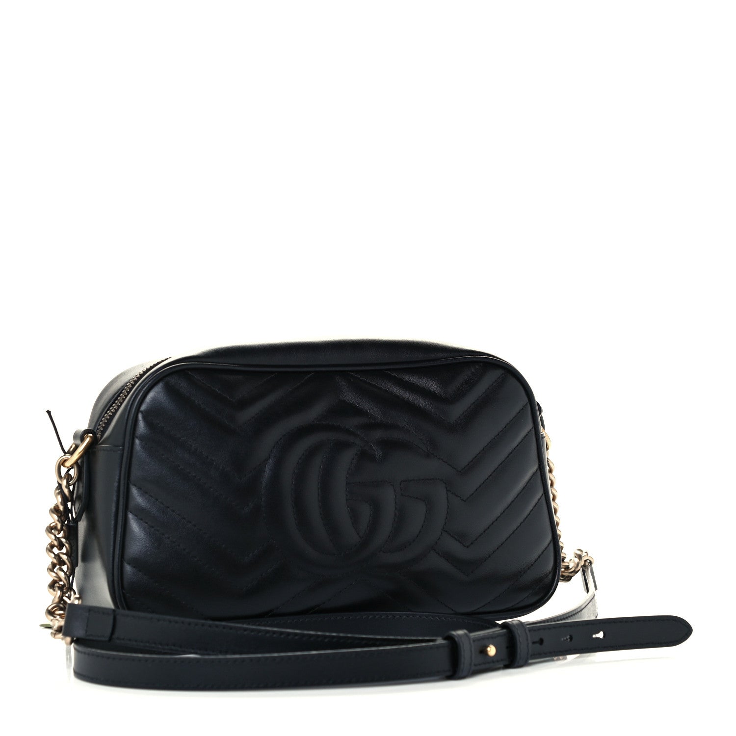 Gucci Calfskin Matelasse Small GG Marmont Chain Shoulder Bag Black 3 of 12