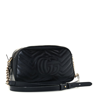 Gucci Calfskin Matelasse Small GG Marmont Chain Shoulder Bag Black 3 of 12