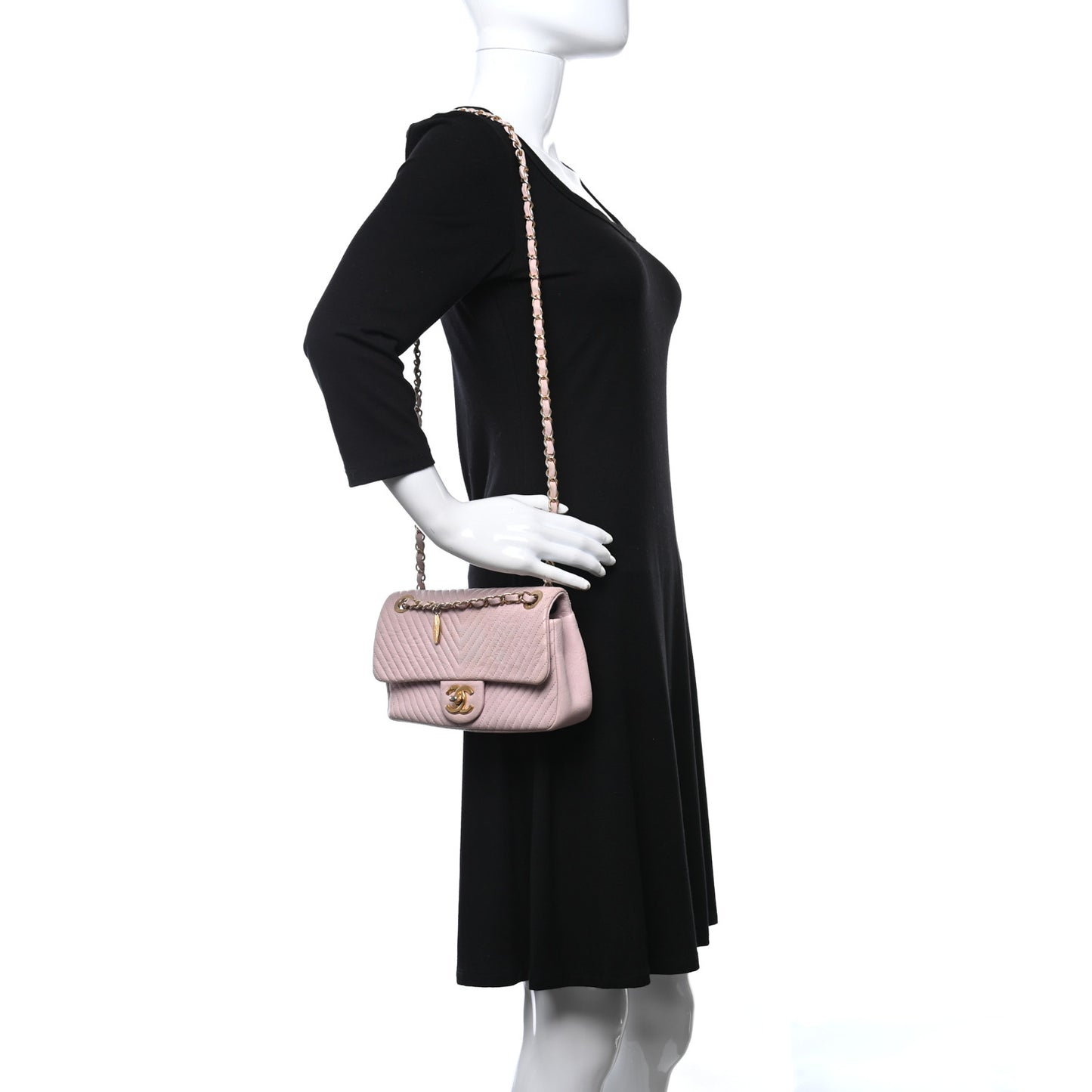 Calfskin Surpique Chevron Small Flap Pink