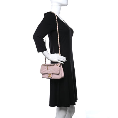 Chanel Calfskin Surpique Chevron Small Flap Pink 3 of 9