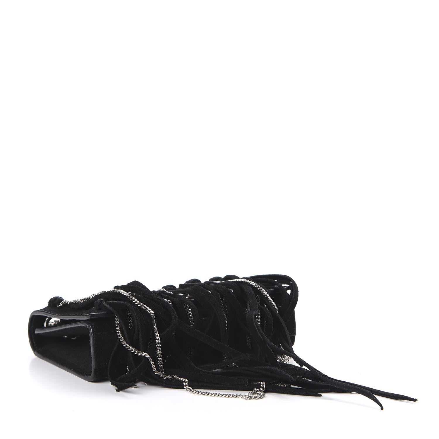 Saint Laurent Suede Fringe Chain Monogram Satchel Black 4 of 9