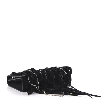 Saint Laurent Suede Fringe Chain Monogram Satchel Black 4 of 9