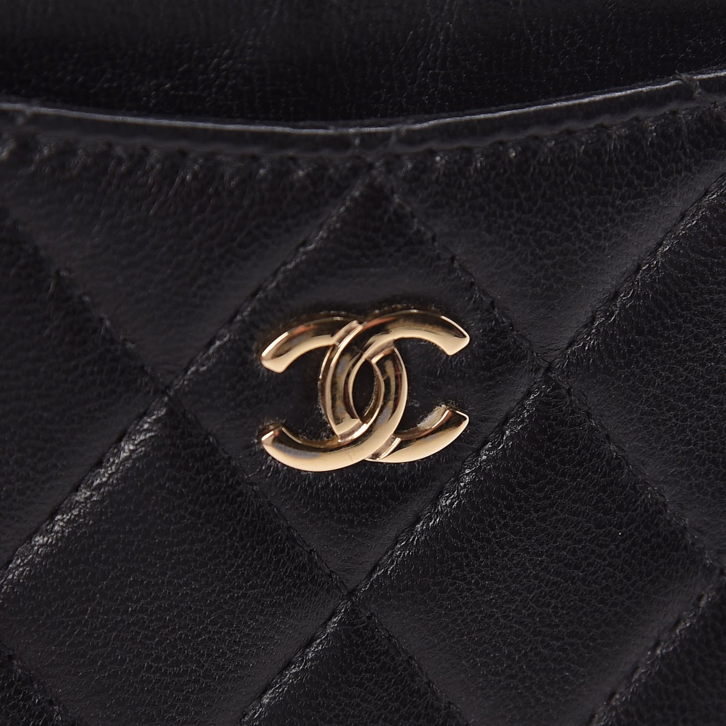 Lambskin Quilted Zip Card Holder Black