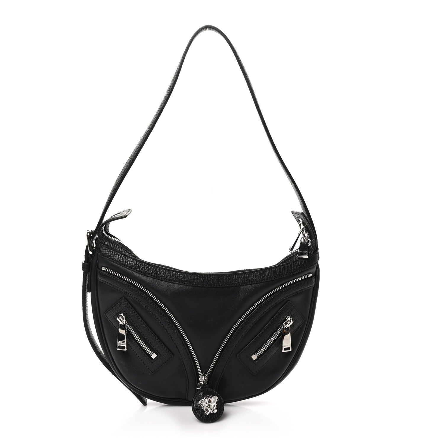 Versace Calfskin Small Repeat Zip Hobo Black 1 of 9