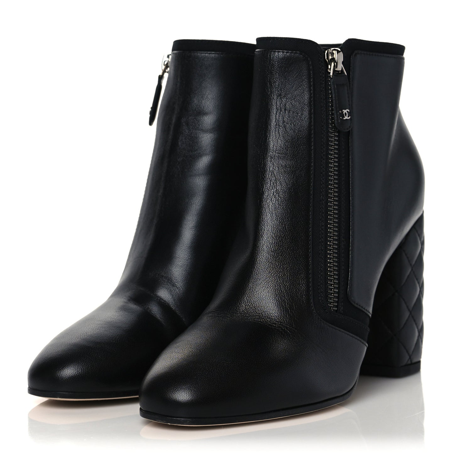 Lambskin Quilted CC Booties 39.5 Black