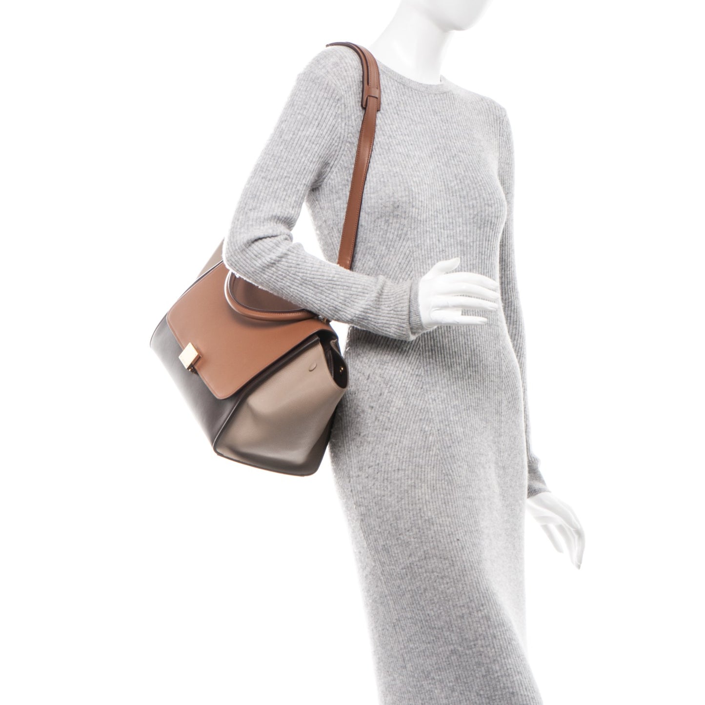 Satin Baby Grained Calfskin Medium Tri-Color Trapeze Tan