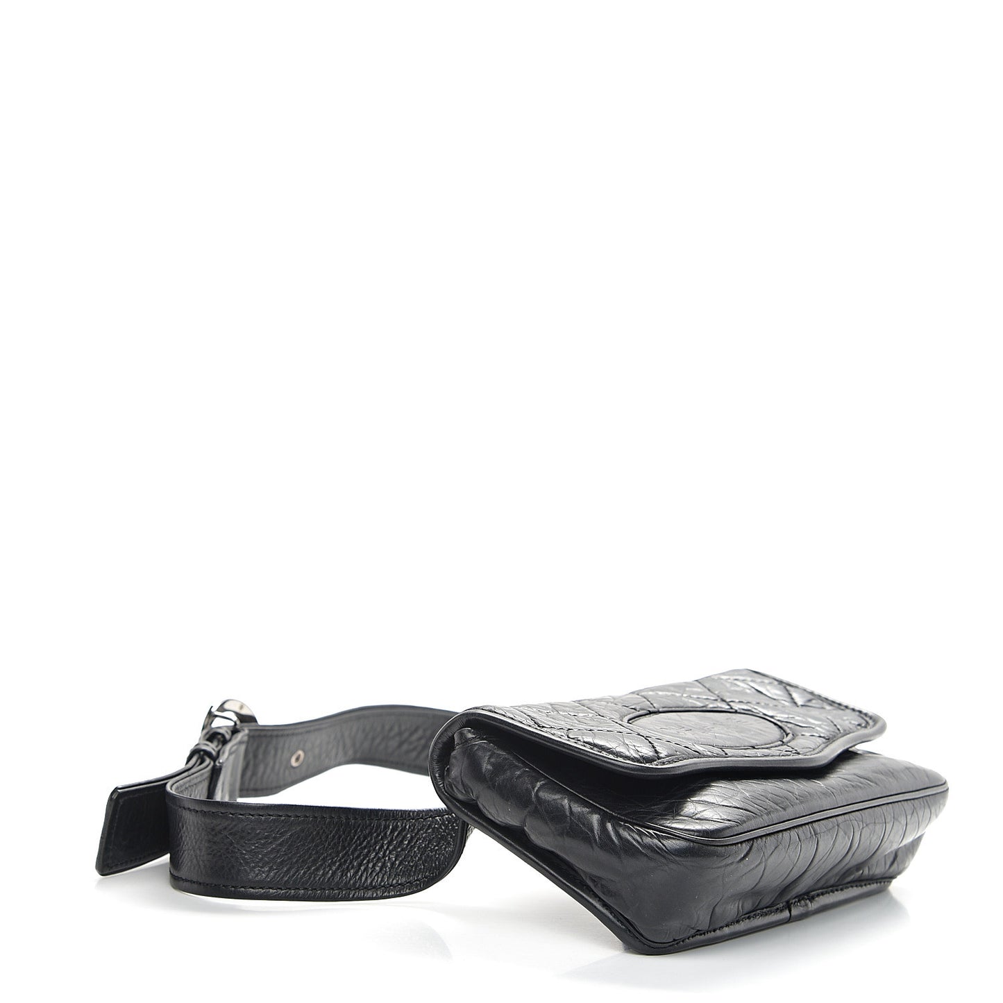 Distressed Lambskin Messenger Flap Bag Black