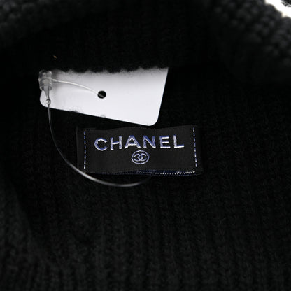 Chanel Cashmere Logo Beanie Hat Black White 5 of 6