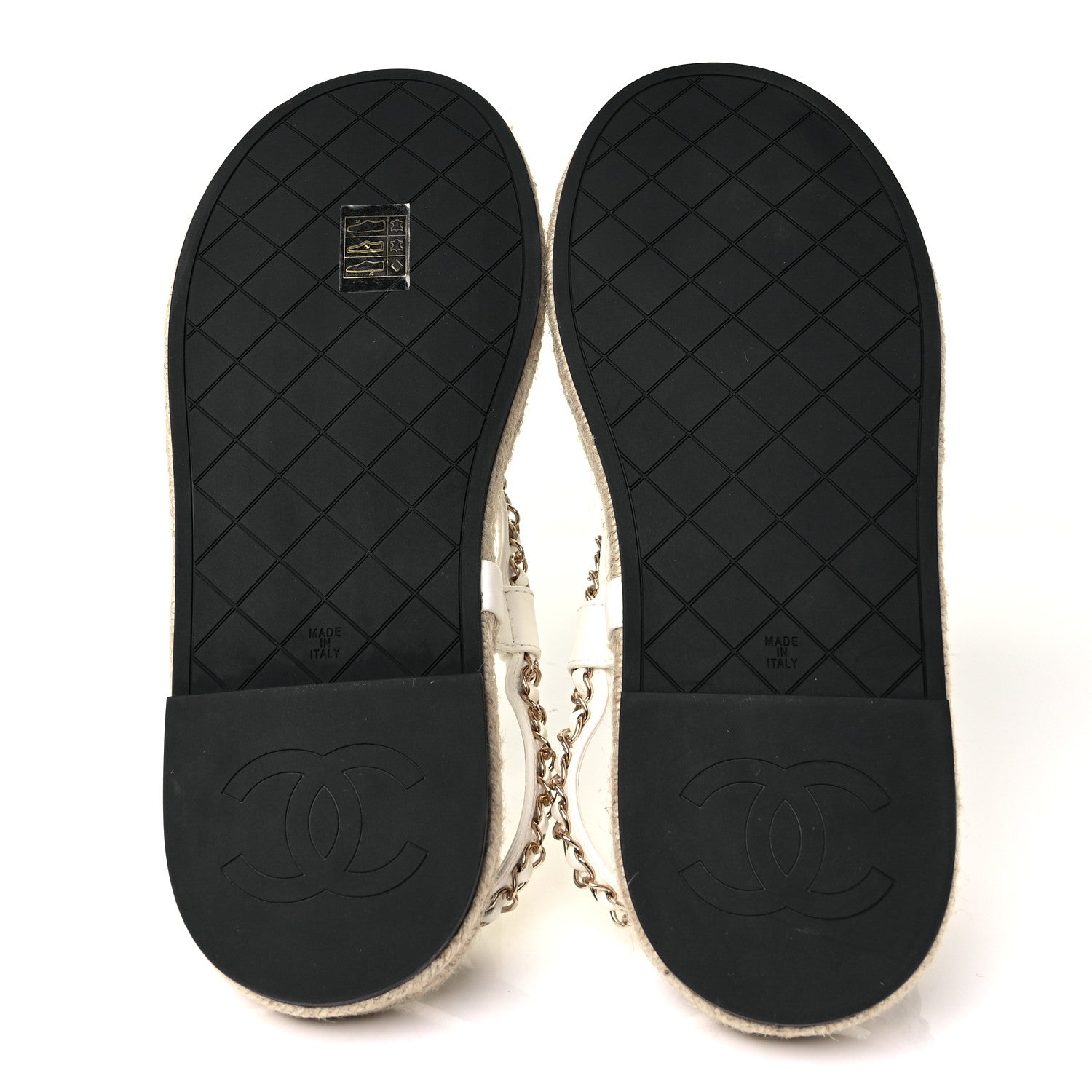 Chanel Lambskin Chain CC Thong Espadrille Sandals 40 White 6 of 10