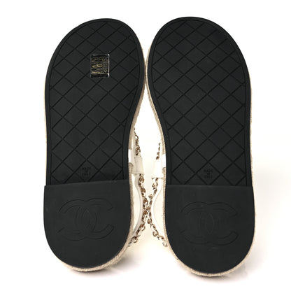 Chanel Lambskin Chain CC Thong Espadrille Sandals 40 White 6 of 10