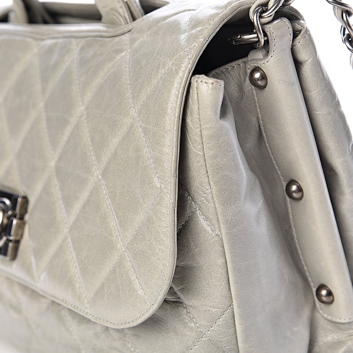 Glazed Calfskin Boy Satchel Flap Light Grey