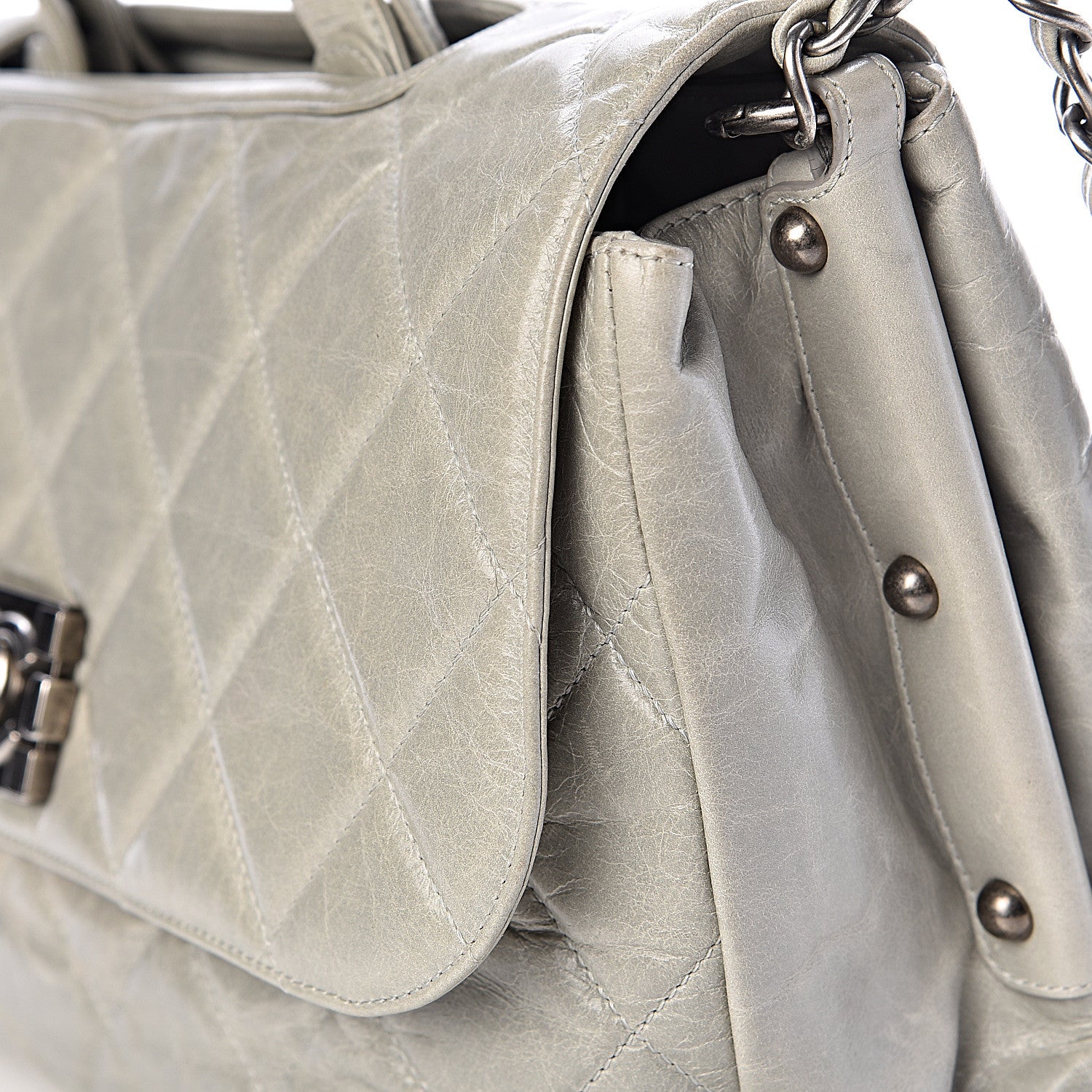 Chanel Glazed Calfskin Boy Satchel Flap Light Grey 13 of 13