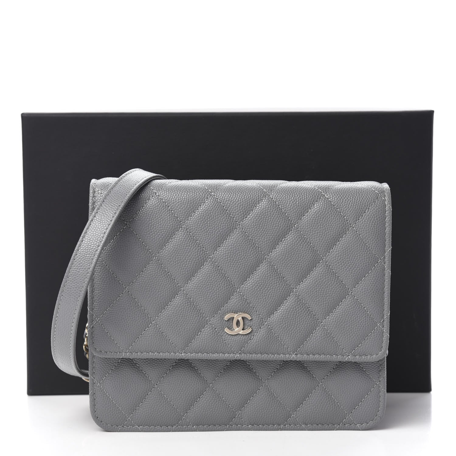 Chanel Caviar Quilted Square Wallet On Chain WOC Grey 11 of 11