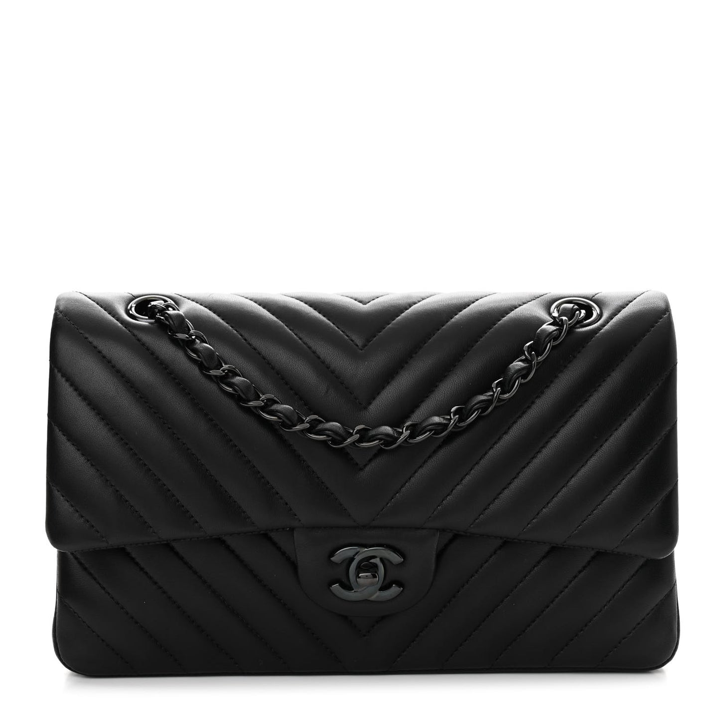 Lambskin Chevron Quilted Medium Double Flap So Black