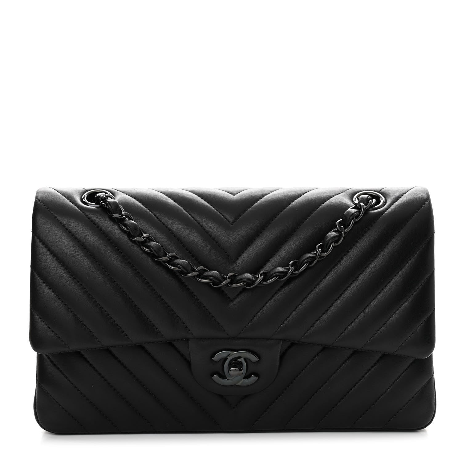 Chanel Lambskin Chevron Quilted Medium Double Flap So Black 1 of 11