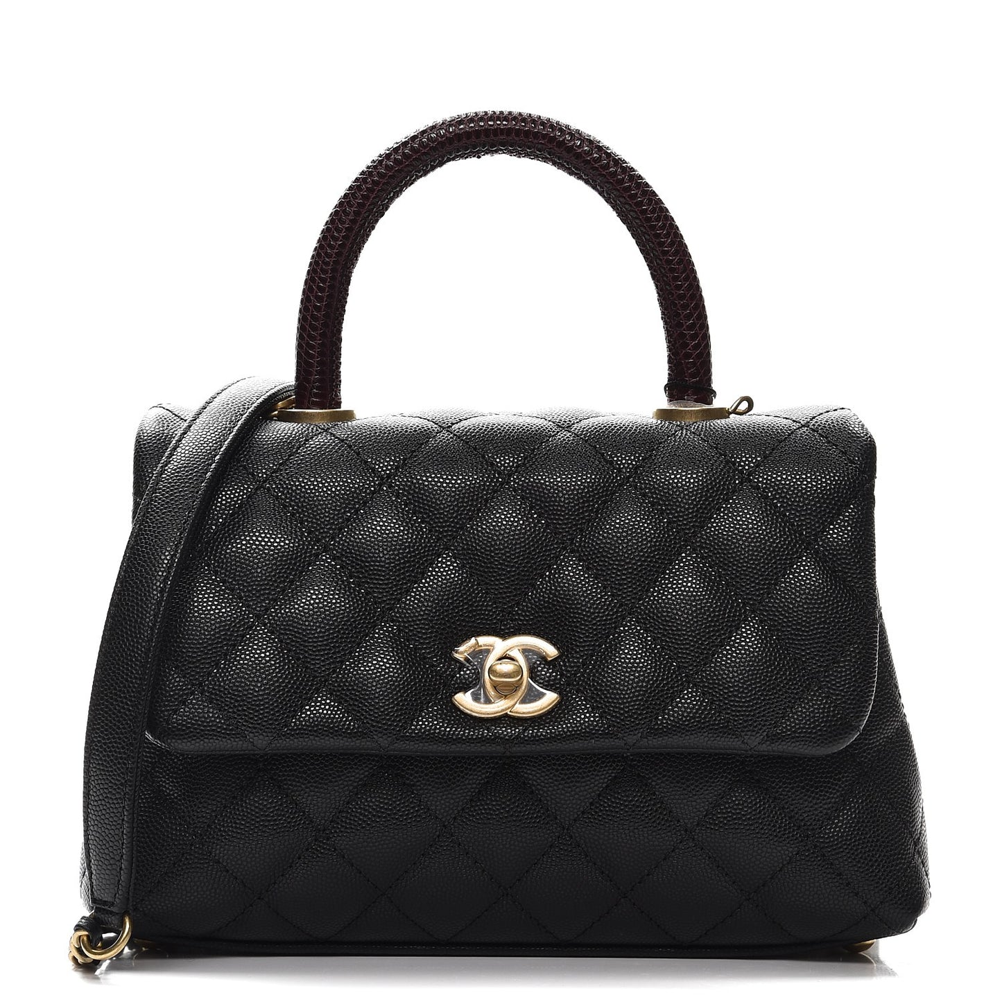 Caviar Lizard Quilted Mini Coco Handle Flap Black
