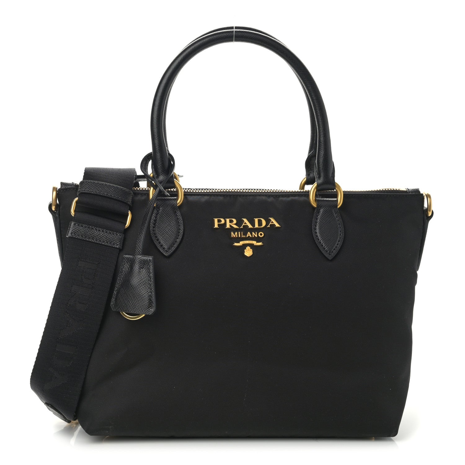 Prada Tessuto Nylon Saffiano Small Satchel Black 1 of 11