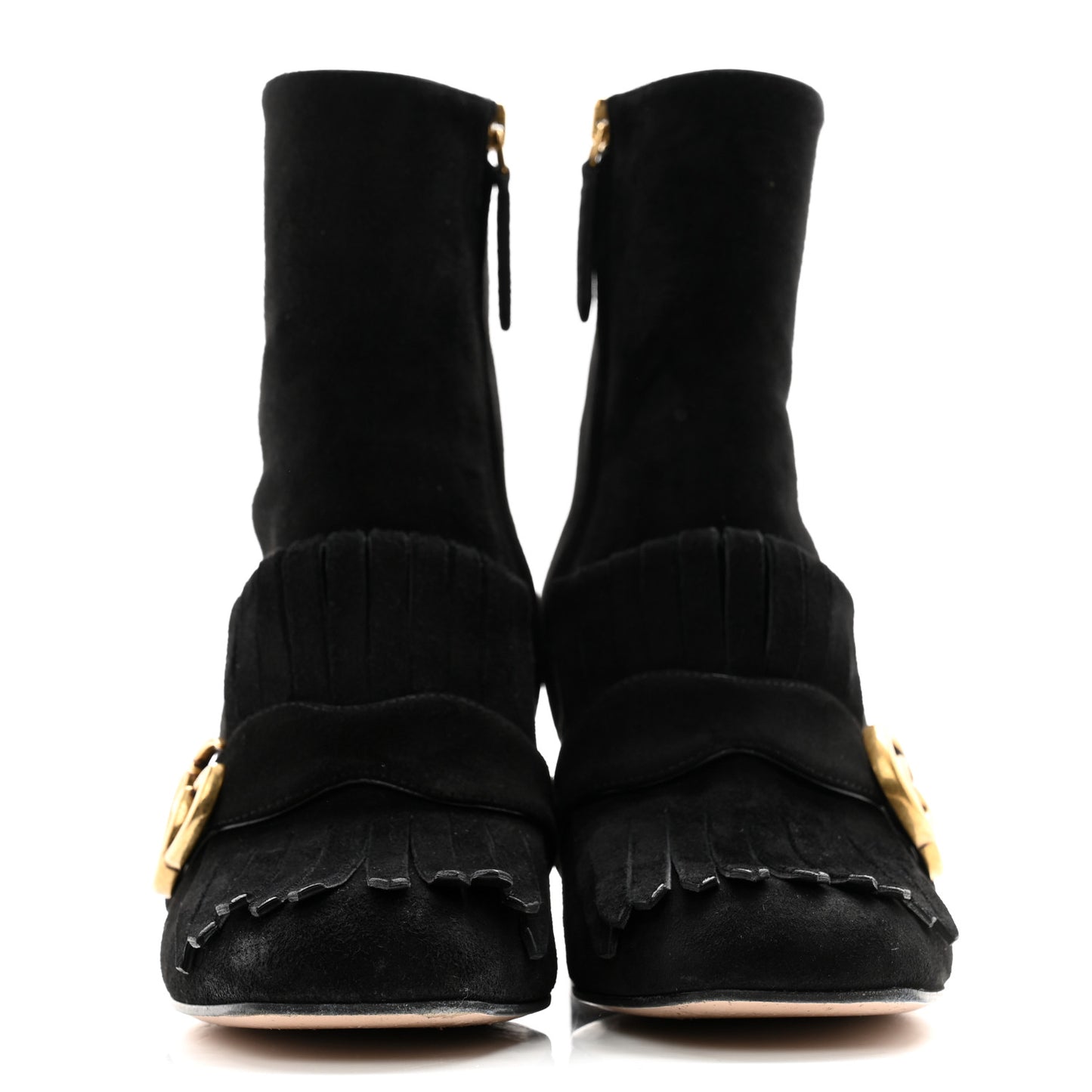 Kid Scamosciato GG Marmont Fringe 75mm Ankle Boots 38 Black