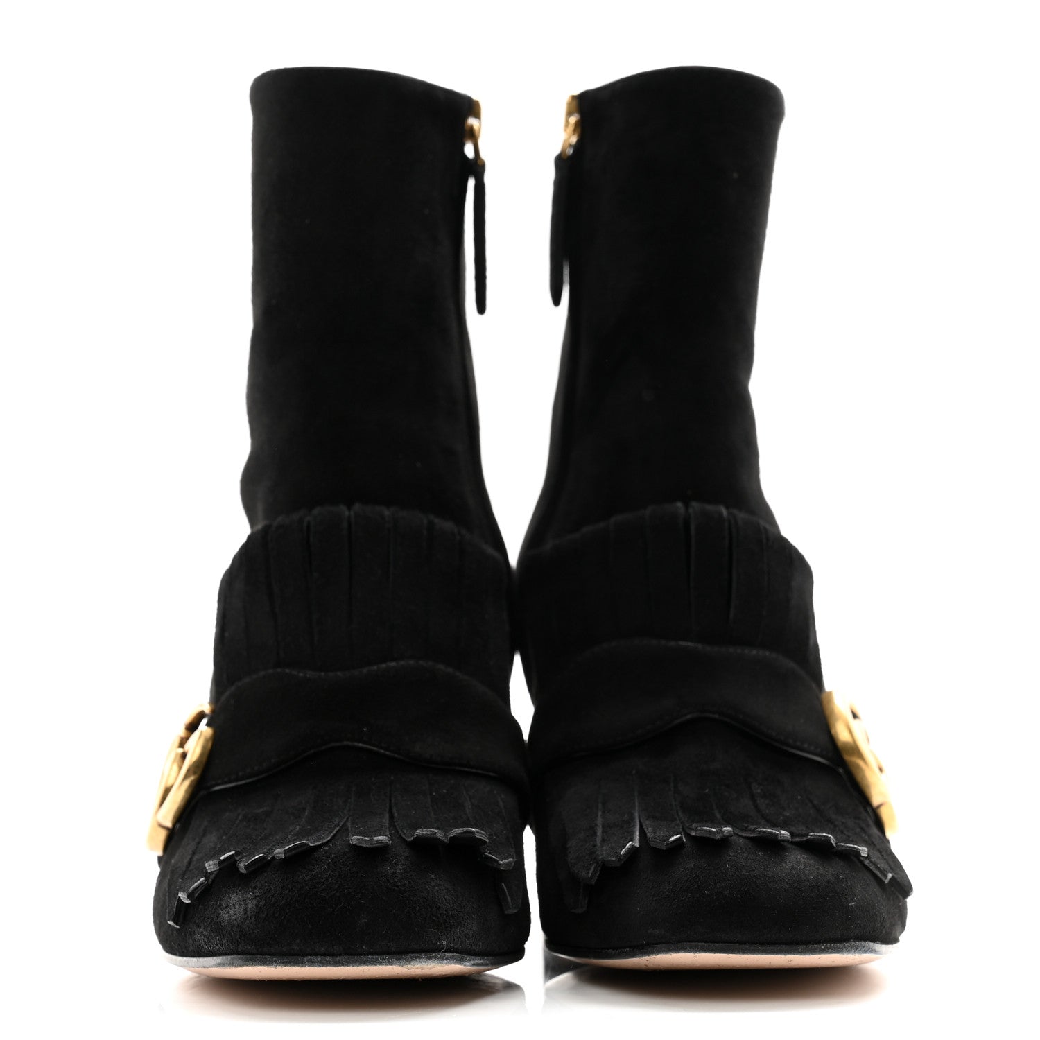 Gucci Kid Scamosciato GG Marmont Fringe 75mm Ankle Boots 38 Black 2 of 11