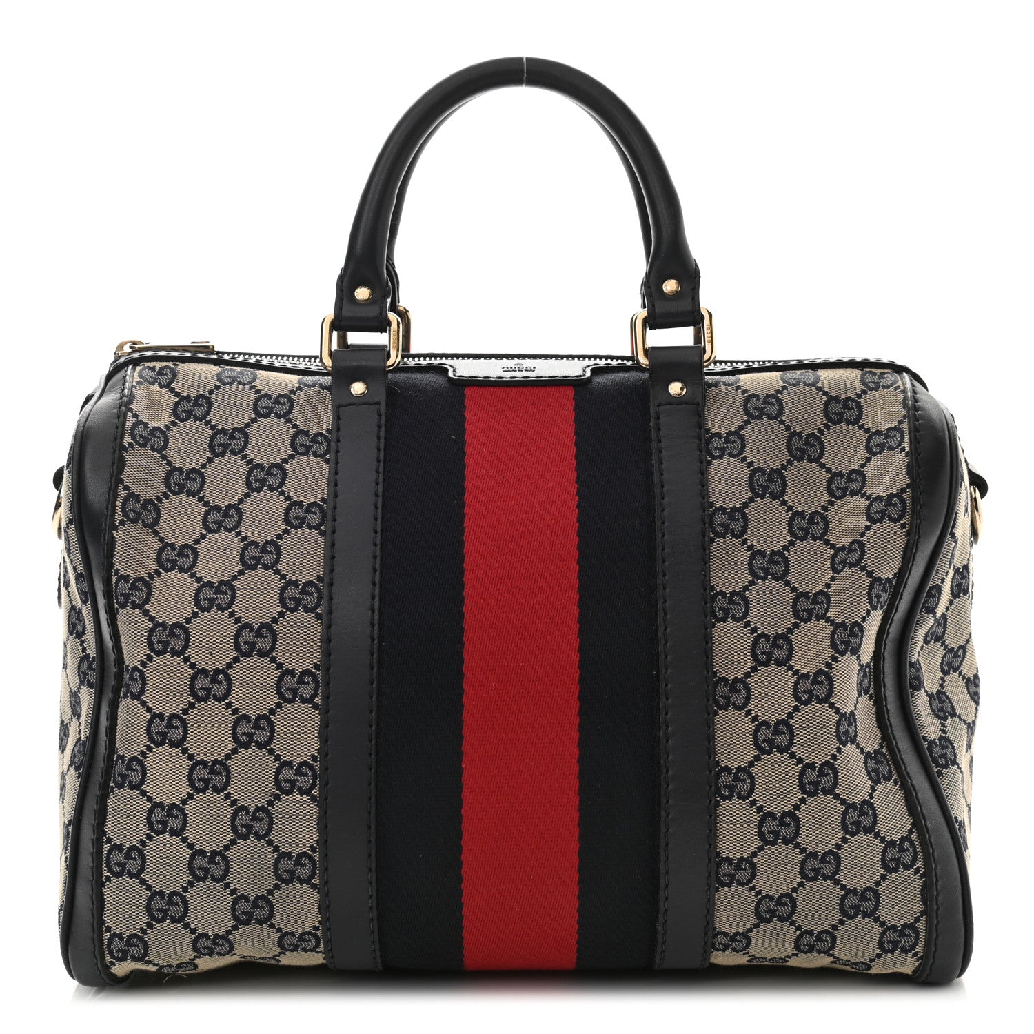 Gucci Monogram Selleria Calfskin Vintage Web Medium Boston Beige Blue 1 of 19