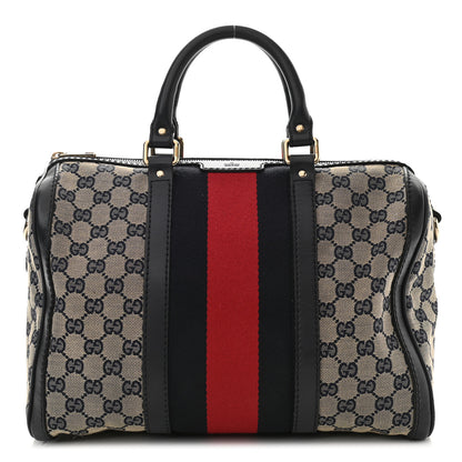Gucci Monogram Selleria Calfskin Vintage Web Medium Boston Beige Blue 1 of 19