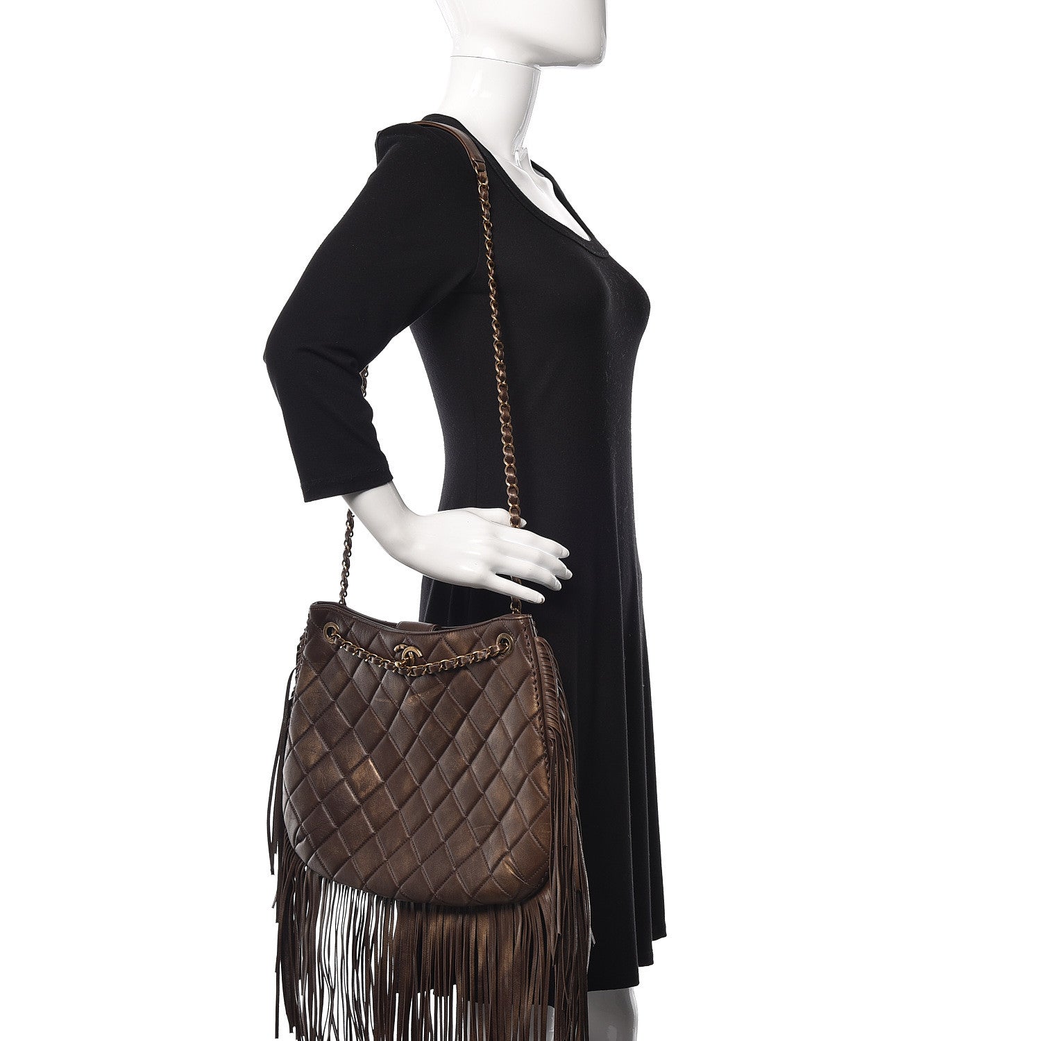 Chanel Calfskin Quilted Into The Fringe Hobo Brown 2 of 17