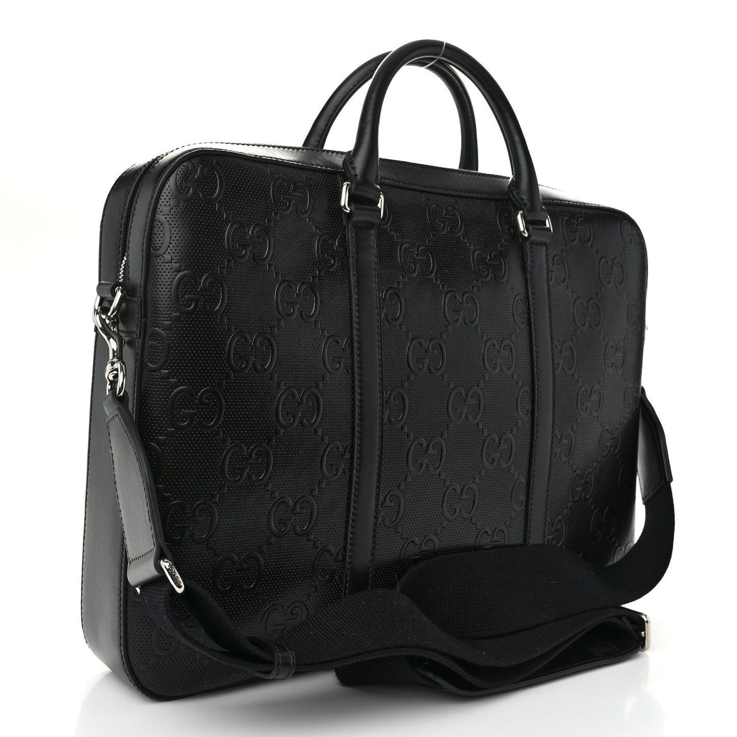 Calfskin GG Tennis Embossed Briefcase Black