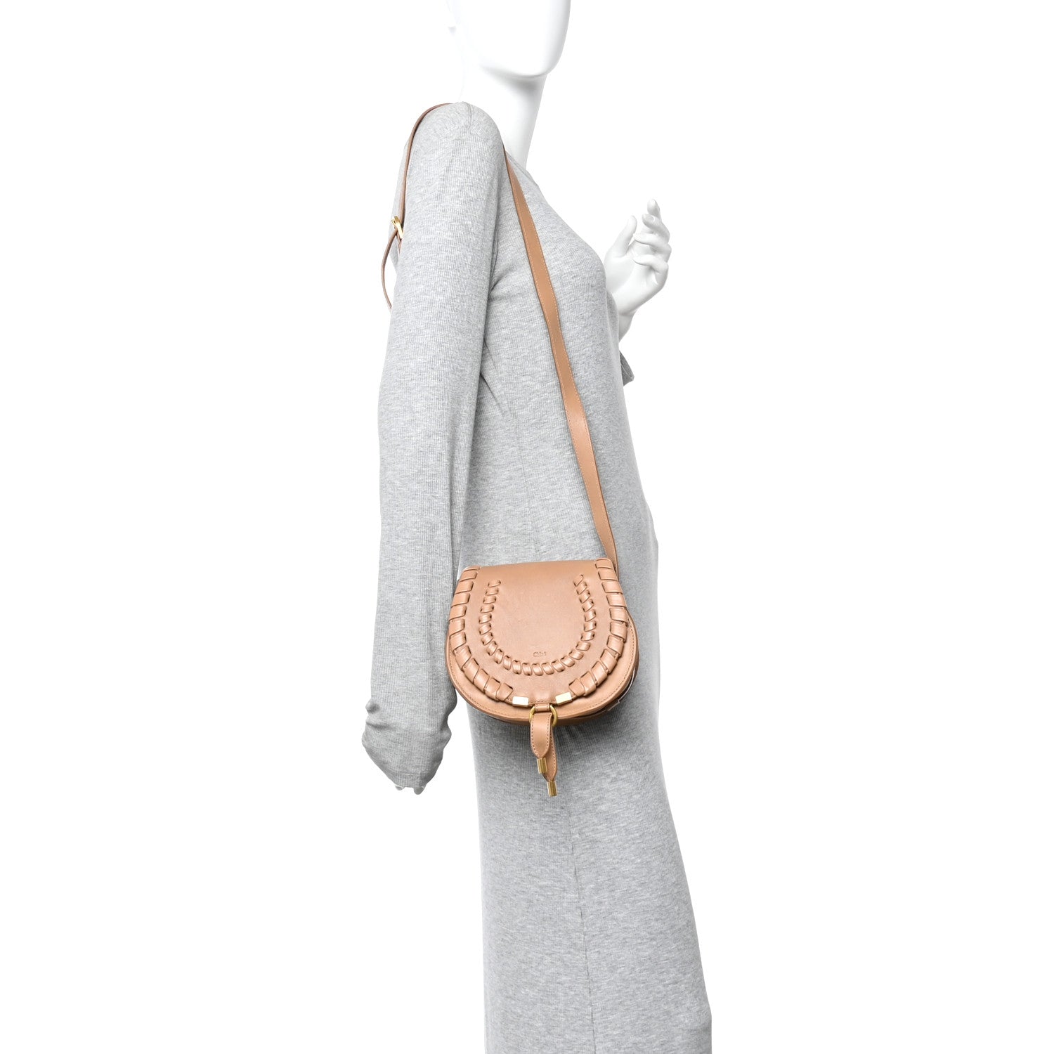 Chloe Smooth Calfskin Braided Small Marcie Saddle Bag Light Tan 2 of 11