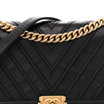 Chanel Calfskin Caviar Suede Chevron New Medium Boy Flap Black 8 of 15