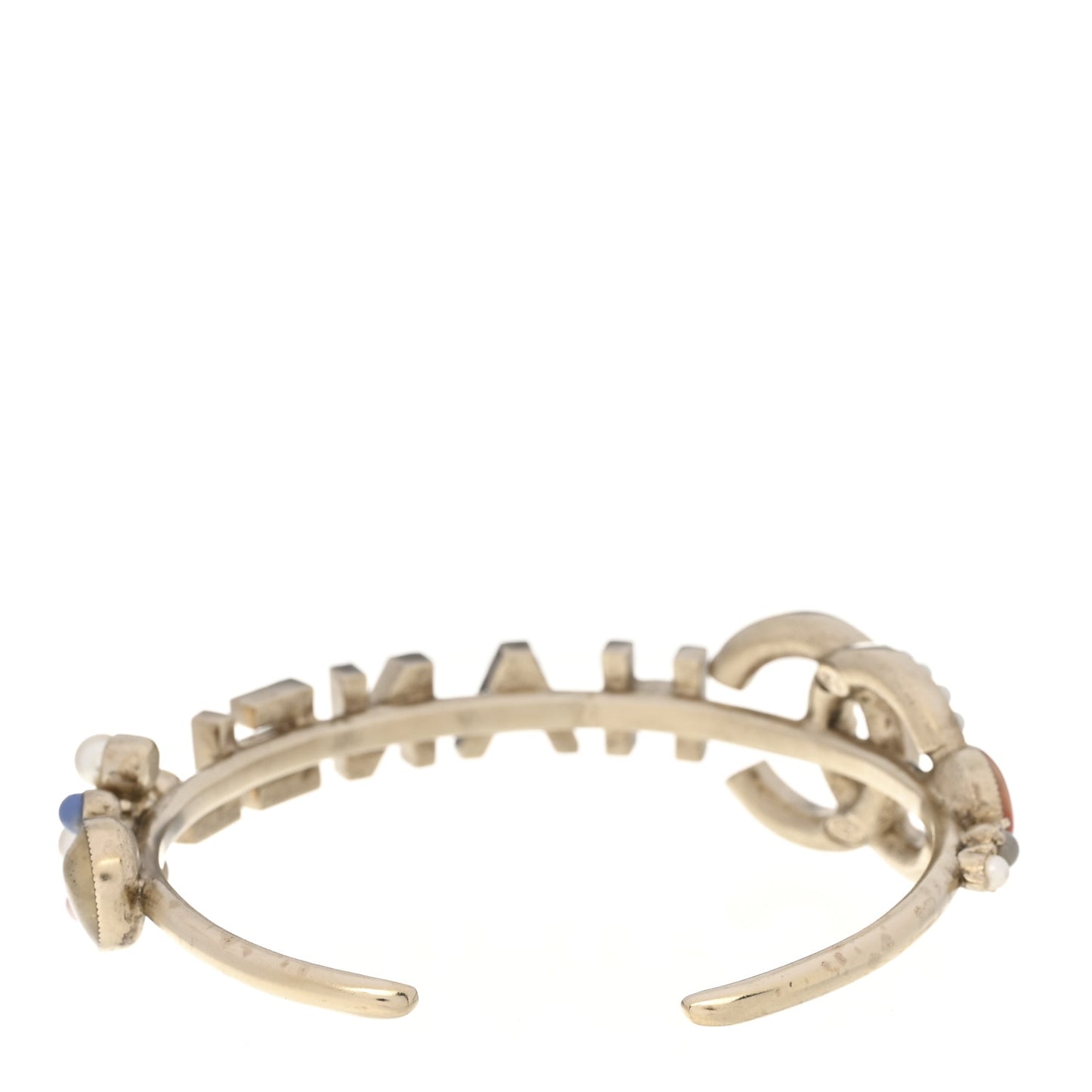 Crystal Pearl CC Logo Cuff Bracelet Gold Multicolor