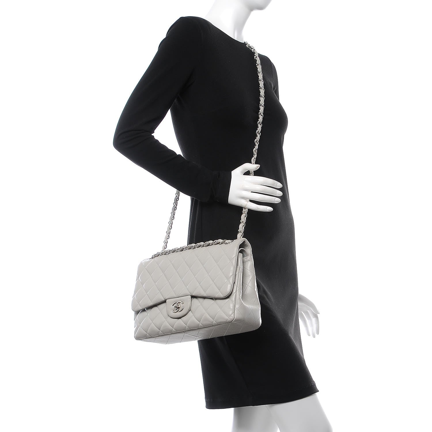 Chanel Caviar Quilted Jumbo Double Flap Light Grey 2 of 16