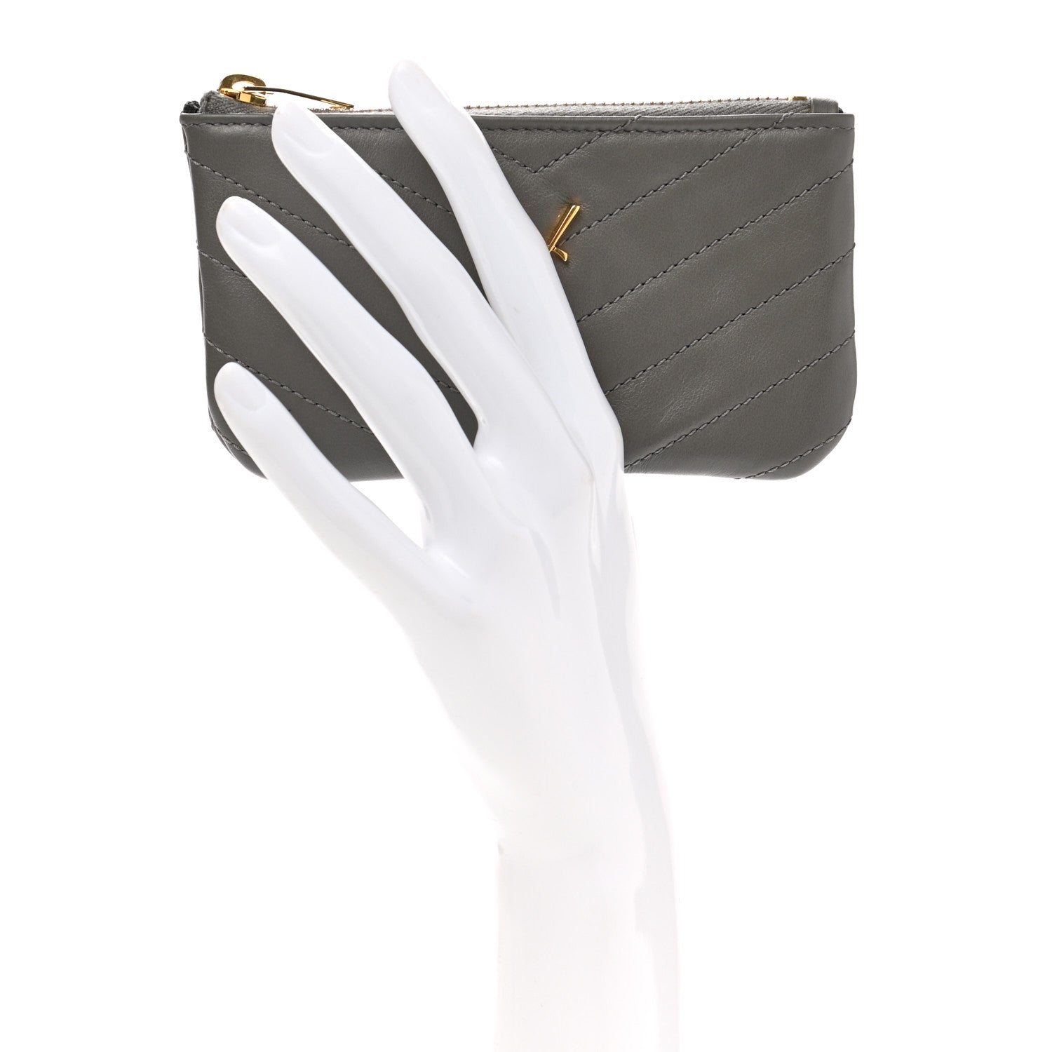 Saint Laurent Calfskin Matelasse Monogram Key Pouch Fog 2 of 8