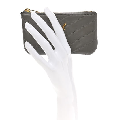 Saint Laurent Calfskin Matelasse Monogram Key Pouch Fog 2 of 8