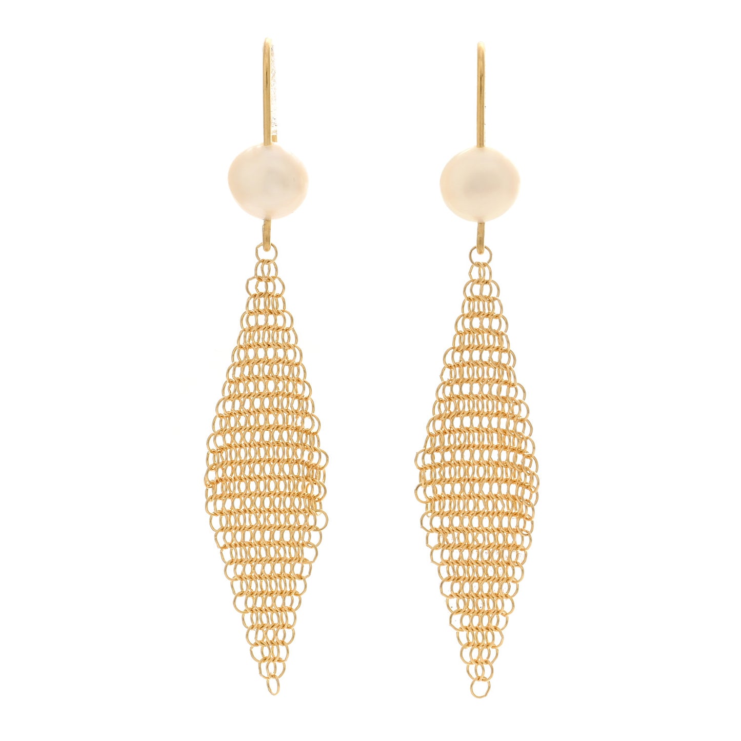 18K Yellow Gold Pearl Mesh Earrings