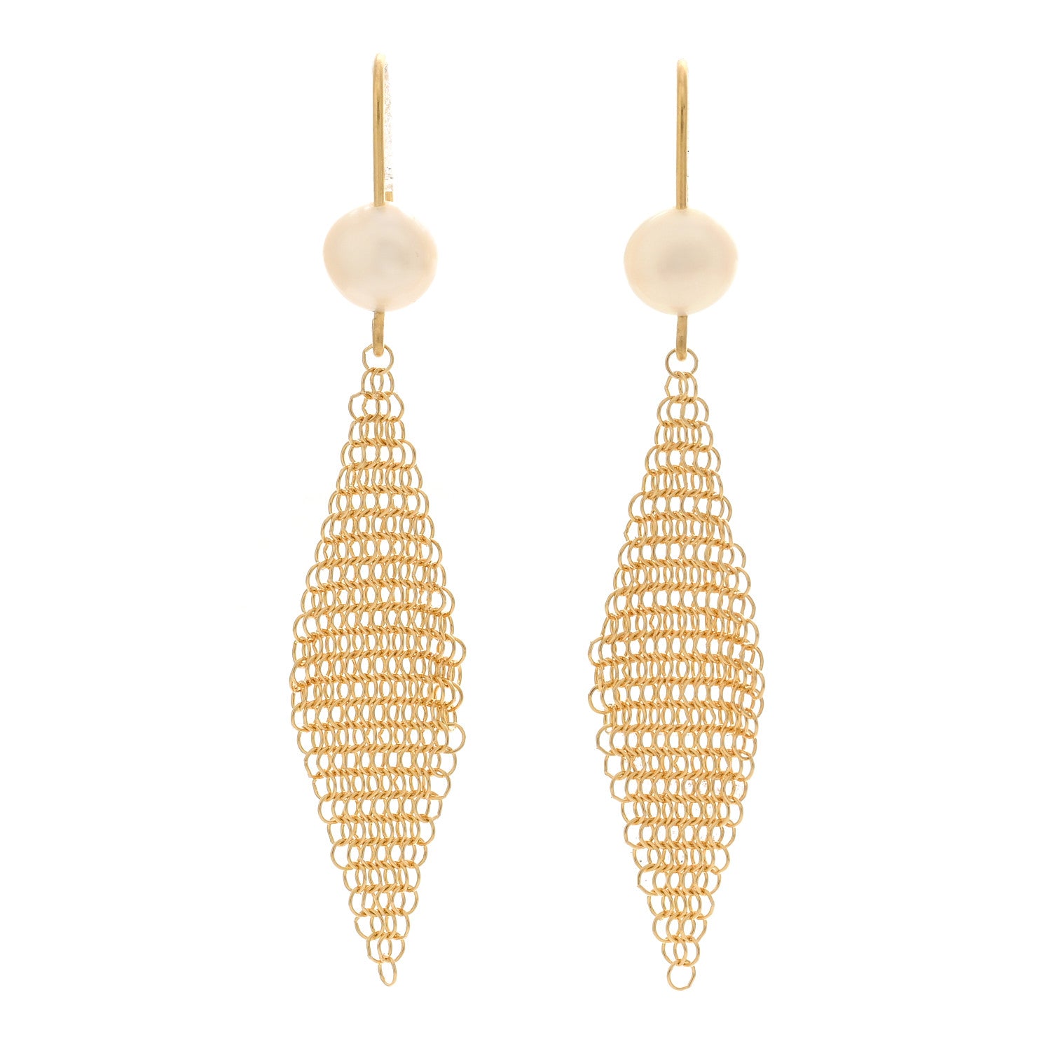 Tiffany 18K Yellow Gold Pearl Mesh Earrings 1 of 4