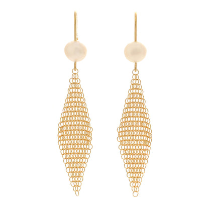 Tiffany 18K Yellow Gold Pearl Mesh Earrings 1 of 4