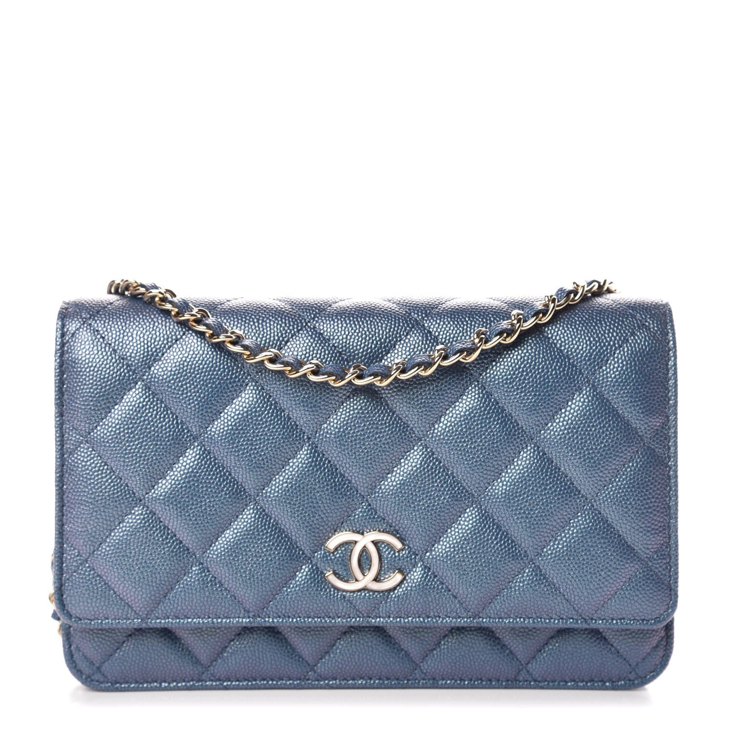 Chanel Iridescent Caviar Quilted Wallet on Chain WOC Dark Blue 1 of 11