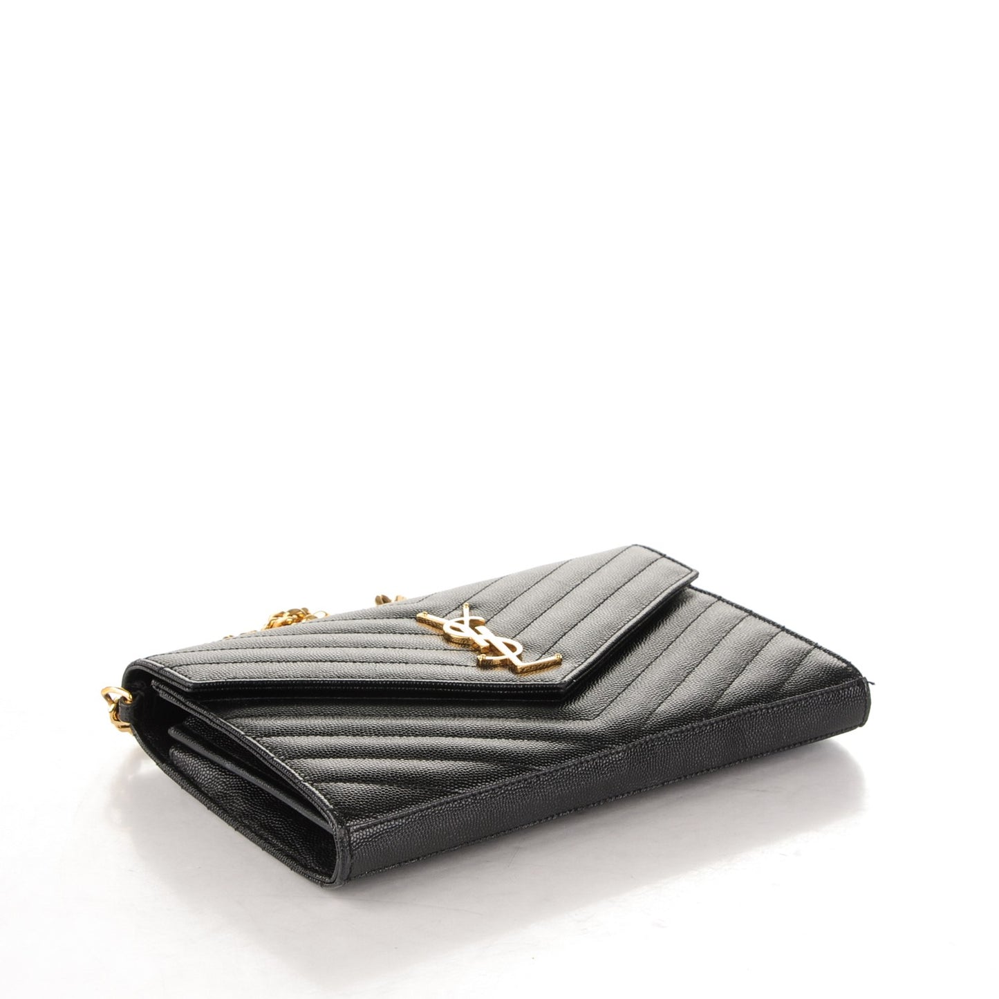Grain De Poudre Matelasse Chevron Monogram Chain Wallet Black