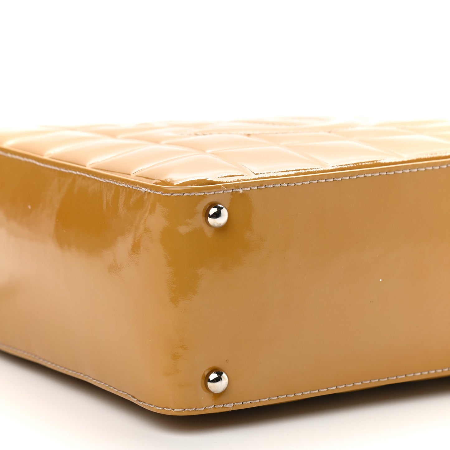 Patent Chocolate Bar Quilted Small Shoulder Bag Beige