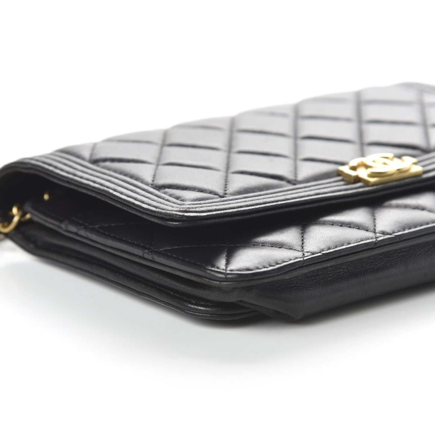 Lambskin Quilted Boy Wallet On Chain WOC Black