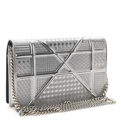 Christian Dior Metallic Patent Micro-Cannage Diorama Wallet on Chain Pouch Silver 3 of 10