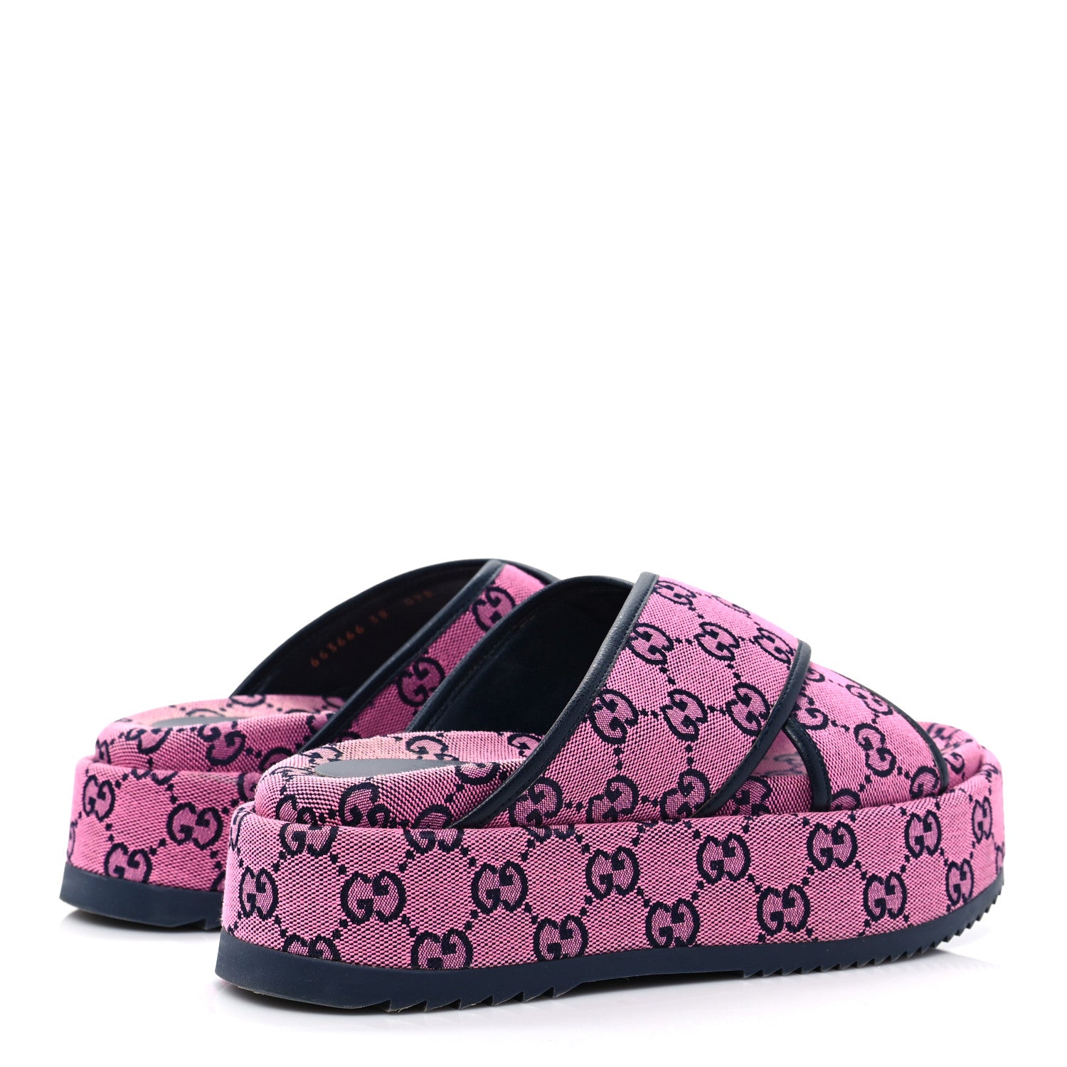 Gucci Monogram Multicolor Criss Cross Platform Slide Sandals 38 Pink Blue 4 of 9