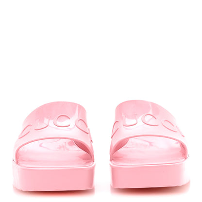 Gucci Rubber Gucci Logo Womens Platform 20/60mm Slide Sandals 38 Wild Rose 3 of 9