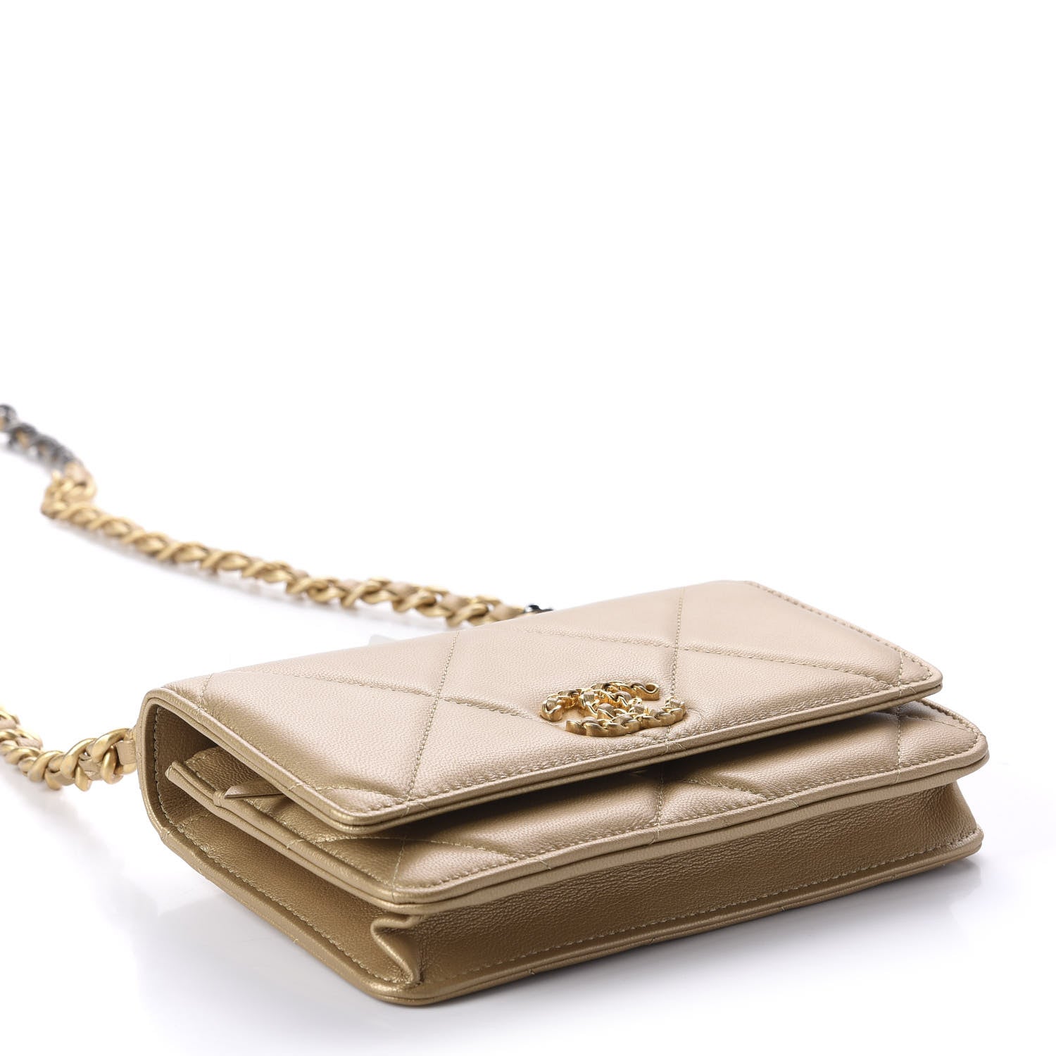 Chanel Metallic Goatskin Quilted 19 Wallet On Chain WOC Gold 4 of 12