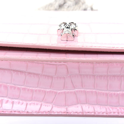 Alexander McQueen Calfskin Crocodile Embossed Skull Mini Crossbody Bag Rosa 12 of 15