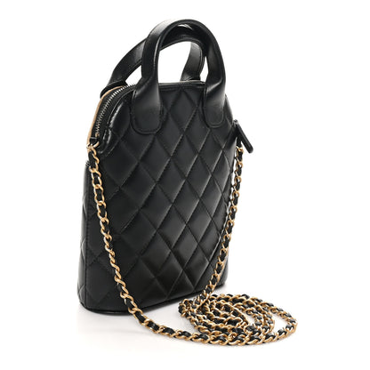 Chanel Suede Shiny Lambskin Quilted Top Handle Clutch With Chain Black Beige 2 of 10